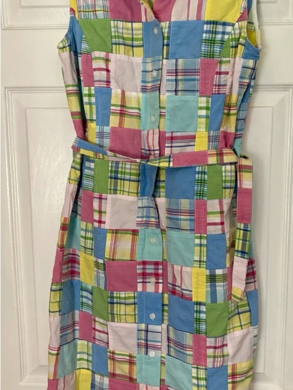 Brooks Brothers Multicolor Patchwork Plaid Cotton Dress with Belt